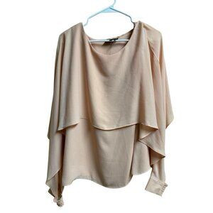DKNY Blush Cape Sleeve Blouse Size M Layered Chiffon Top
